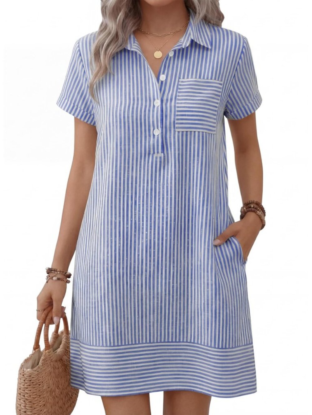 Womens Summer Casual Short Sleeve Shirt Dresses